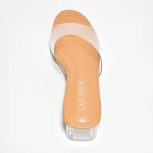 Vista 6 de Cape Robbin Tacones transparentes de bloque bajo para mujer, sandalias transparentes con punta abierta redonda (Anjelic)
