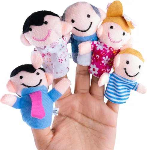 Vista 2 de Mini abuelos, mamá y papá, hermano y hermana, marionetas de dedo de familia para niños, espectáculos, recreación, colegios - 6 piezas.