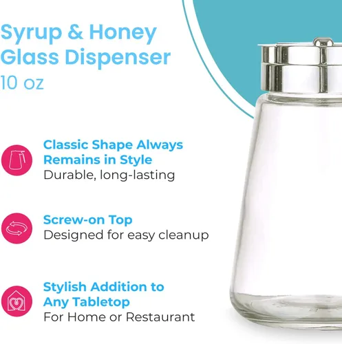 Vista 3 de Dispensador de condimentos estilo Diner – Dispensador de vidrio de crema, azúcar y miel con capacidad de 10 onzas – Cristalería clásica
