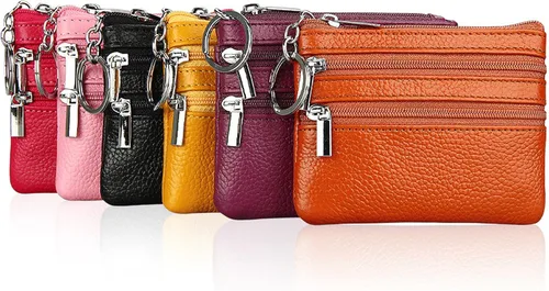 Vista 5 de Cartera de cuero genuino con cremallera bolsillos monedero llavero mini bolsa