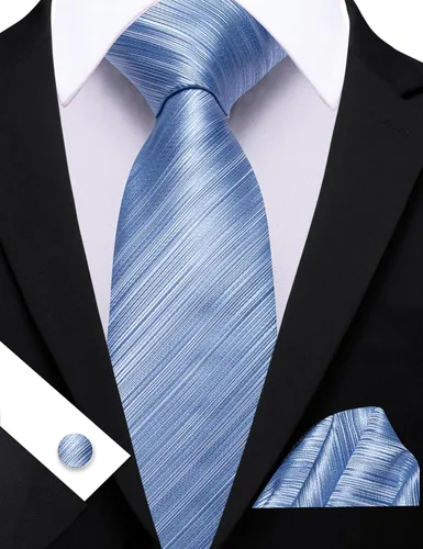 Vista 33 de Barry.Wang Juego de corbatas para hombre, corbata de seda a rayas, tejido a cuadros, gemelos formales, negocios, boda