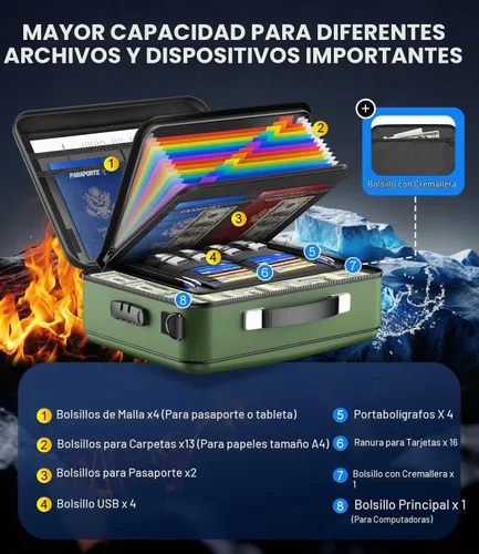 Vista 4 de Caja de Documentos Ignífuga con Cerradura, Caja de Seguridad de Cáscara Dura Ignífuga para Documentos del Hogar, Caja de Archivos Ignífuga Portátil