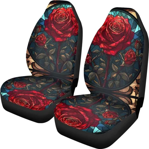 Vista 32 de Funda de asiento de automóvil con margaritas bohemias, diseño hippy arcoíris, margarita, flores, antideslizante, SUV, sedán, furgoneta, protector