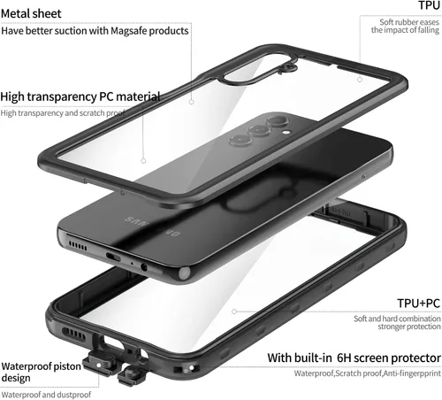 Vista 4 de Mangix Funda para teléfono Galaxy A14 5G, IP68, impermeable, a prueba de polvo, a prueba de golpes, con protector de pantalla integrado, carcasa