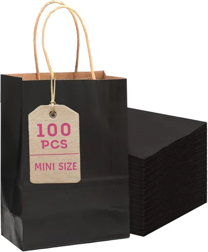 Vista 9 de Bakepacker 100 Piezas Bolsas de Regalo de Papel Mini Amarillo Brillante con Asas 6"x4.5"x2.5" Bolsas de Favor de Fiesta Múltiples Usos (Tamaño Mini)
