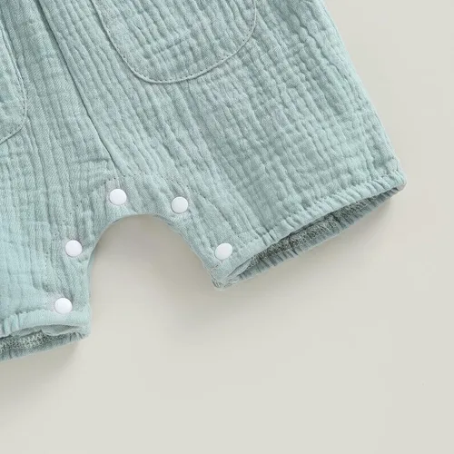 Vista 8 de Mubineo Mono básico de lino de algodón liso para bebé, niña, niño, sin mangas, mameluco para recién nacido