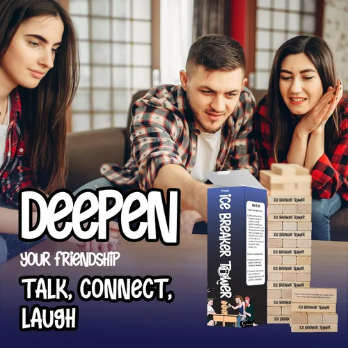 Vista 3 de Preguntas de torre rompehielos Tumbling Tower Game - Para todos - 54 divertidas ideas para iniciar conversaciones - Excelentes juegos familiares