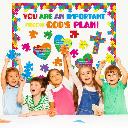 Vista 4 de Aoriher Juego de 57 tablones de anuncios cristianos, rompecabezas del plan de Dios, suministros de escuela dominical, plan religioso de dioses