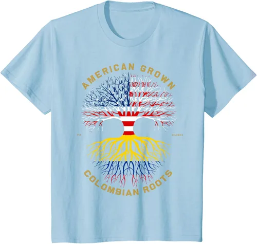 Vista 9 de Camiseta de regalo con la bandera de Estados Unidos con árbol de raíces colombianas