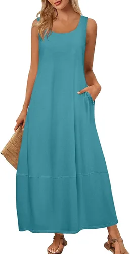 Vista 32 de Vestidos de iglesia para mujer 2025, casual, holgado, sin mangas, largo, fluido, vestido de verano con bolsillos
