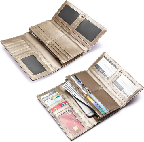 Vista 7 de Cartera para mujer de piel larga RFID de tres pliegues para tarjetas de damas