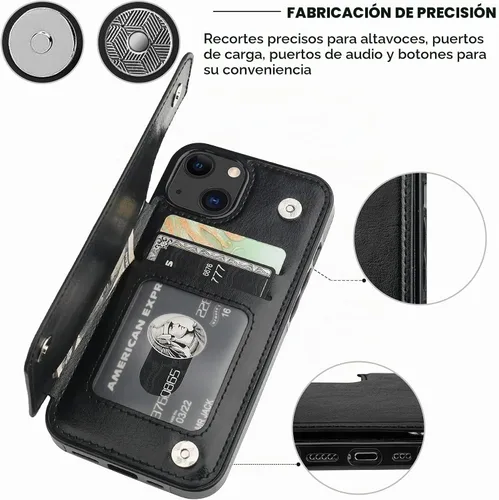 Vista 7 de ONETOP - Funda tipo cartera con tarjetero para iPhone 13, color negro Kickstand,ID/Cash Holder,Case Wallet with Card Slots,Double Magnetic