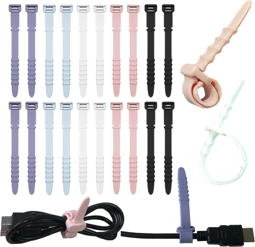 Vista 12 de Bridas de Silicona, Bridas Reutilizables, Correas de Cable de Goma para Gestión de Cables, Organizador de Cables de Silicona Elástica para Casa