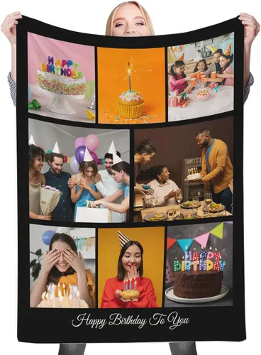 Vista 22 de Regalos de cumpleaños personalizados, manta personalizada con mis propias fotos para mujeres, hombres, mamá, papá