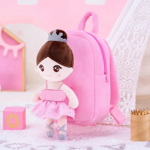 Vista 7 de Gloveleya Mochila para niñas pequeñas con suave muñeca bailarina rosa a partir de 2 años