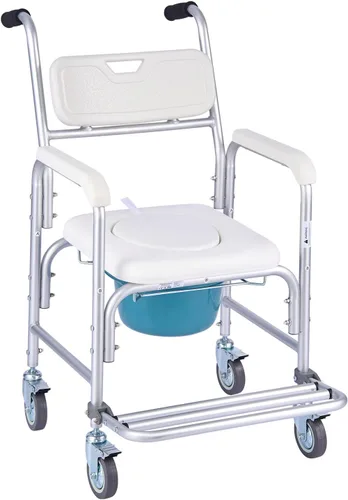 Vista 12 de VEVOR - Asiento elevado para inodoro, altura ajustable con 5 niveles, diseño de brazo abatido, respaldo desmontable, cubo fácil de limpiar de 7L