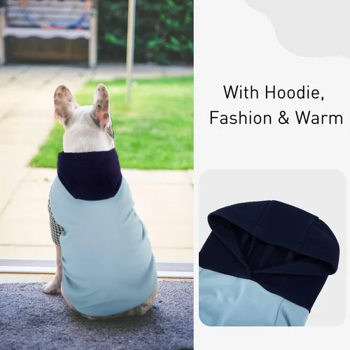 Vista 3 de Sudadera con capucha para perros pequeños y medianos – Suéter de forro polar cálido y suave con capucha con manga – elástico, fácil de llevar, ropa