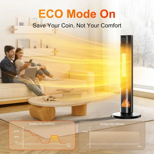 Vista 3 de AKIRES Calentadores de espacio para uso en interiores para habitaciones grandes, calentador de habitación en torre con termostato, oscilante