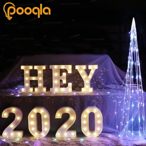 Vista 6 de Pooqla - Anuncio de letras del alfabeto con luces LED para decoración de bodas, cumpleaños, fiestas, Navidad, hogar, bar