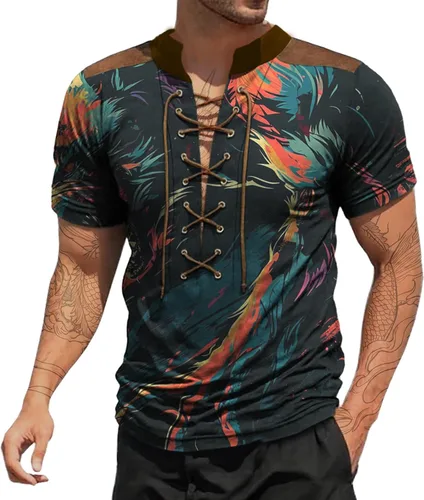 Vista 7 de Camisas de verano para hombres, básicas, de talla grande, para playa, suaves, sueltas, informales, para descansar, al aire libre, con cordón