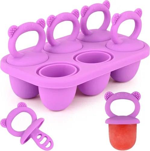 Vista 10 de Sakolla Moldes de silicona para paletas de bebé con 6 cavidades, moldes para paletas de leche materna para alivio de la dentición, molde de paletas