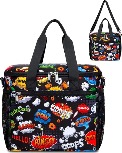 Vista 7 de Bolsa de bingo para Daubers Dabbers Dotters Bolsa de mano con bolsillos para suministros de bingo (negro)