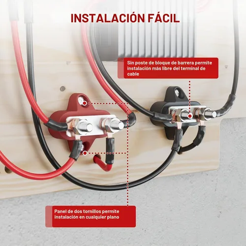 Vista 5 de RED WOLF Bloque de distribución de energía de 12 V 100 A, barra colectora de doble perno de 1/4", barra de bus terminal M6, poste de conexión