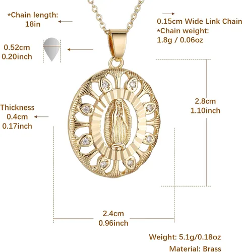 Vista 5 de HZMAN 14K Gold Plated Virgin Mary Necklace for Women Girls Cubic Zirconia Halo Dainty Classic Our Lady of Guadalupe Amulet Pendant Jewelry Gift