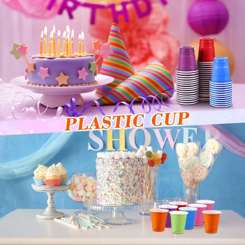 Vista 5 de Mimorou Paquete de 600 vasos de chupito de plástico de 2 onzas, vasos desechables de plástico, mini tazas multicolor para barbacoa, fiesta