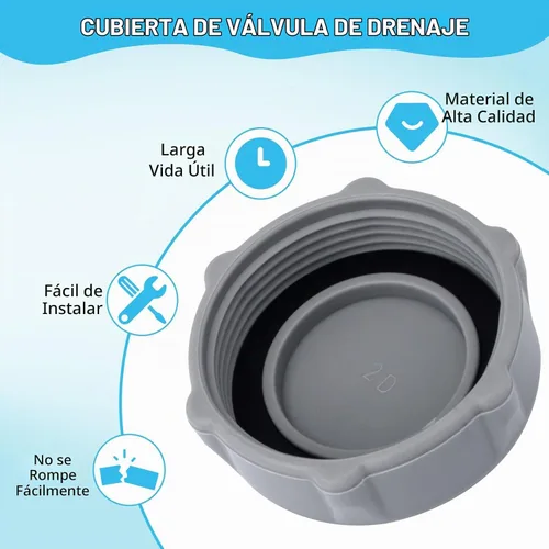 Vista 4 de GJK P01006 Tapa de válvula de drenaje de repuesto para piscina Coleman sobre el suelo, tapa de drenaje resistente gris sobre la piscina