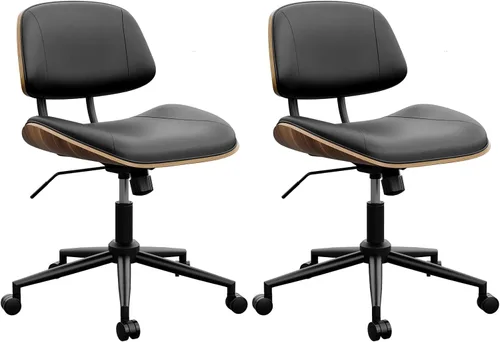 Vista 13 de Silla de oficina sin brazos con ruedas, silla de escritorio de cuero Beige
