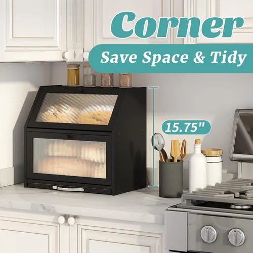 Vista 2 de Panera extragrande con tabla de cortar, panera de madera de bambú para encimera de cocina, contenedor de almacenamiento de pan de gran capacidad
