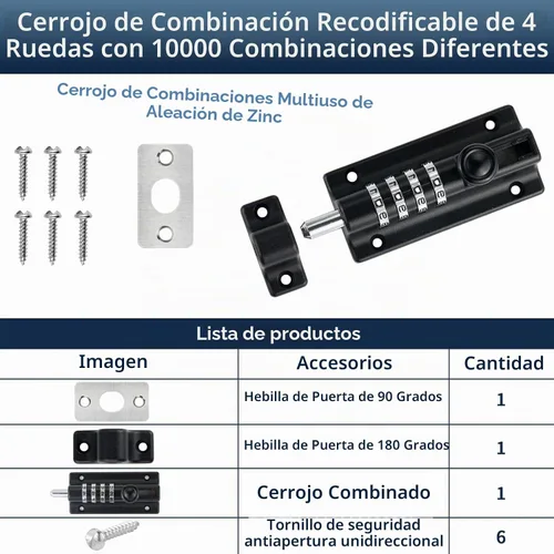 Vista 4 de Cerradura deslizante de combinación de 4 dígitos Cerradura de perno de 1 paquete de cerradura de combinación (negro)