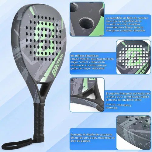 Vista 3 de BROTOU Padel Tennis Racket Carbon Fiber Surface with Carry Bag Paddle Racket with EVA Memory Foam Core