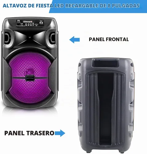 Vista 3 de Technical Pro Altavoz Bluetooth portátil de 800 vatios de 8 pulgadas con woofer y tweeter, altavoz LED PA para festivales con tarjeta Bluetooth/USB