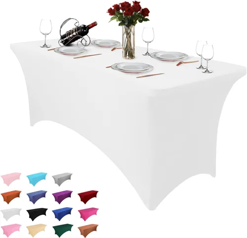 Vista 12 de Heochy - 2 piezas de mantel de 4 pies para mesa rectangular - Mantel rectangular elástico de spandex negro para cumpleaños, cóctel, boda, fiesta
