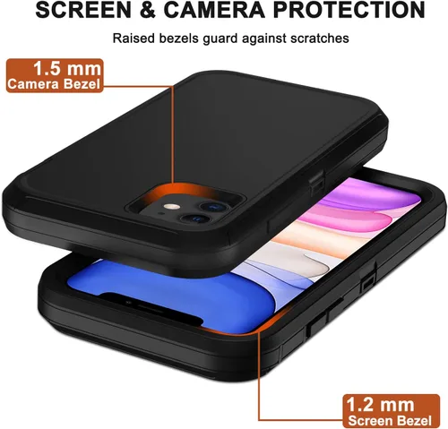 Vista 5 de Funda para iPhone 11 con clip para cinturón, 2 protectores de pantalla, [grado militar] de servicio pesado, cobertura completa, resistente a prueba