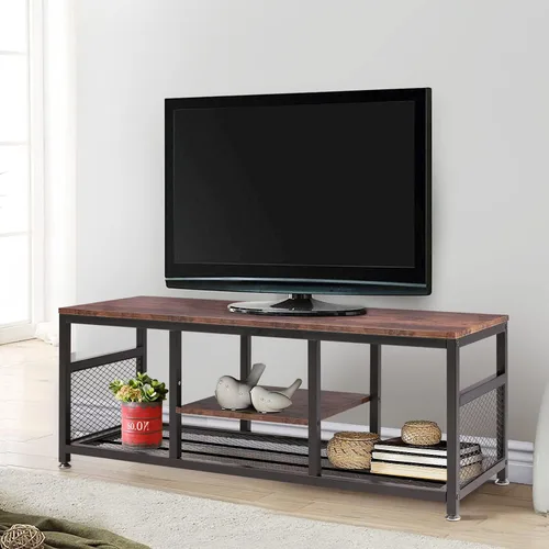 Vista 3 de VECELO Soporte de TV para televisores de 55 pulgadas, mesa de consola de medios para centro de entretenimiento con almacenamiento para sala de estar