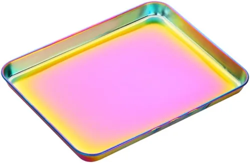 Vista 2 de Hojas de acero inoxidable para hornear: bandeja antiadherente de metal para galletas - Bandeja rectangular para pasteles para cocinar al horno de Oro