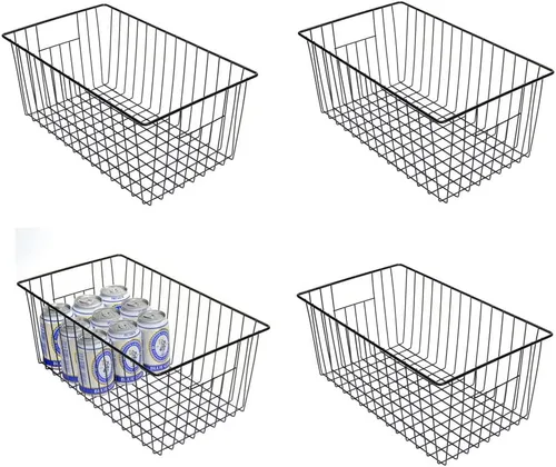 Vista 13 de Canastas organizadoras de almacenamiento de alambre de 16 pulgadas para congelador, cubo de refrigerador para el hogar con asas integradas