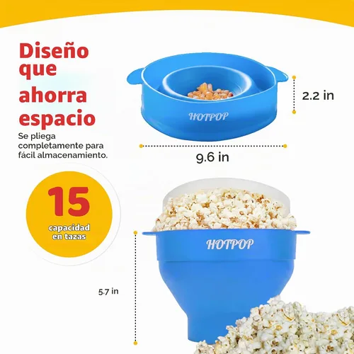 Vista 2 de El Hotpop Original - Palomitero para microondas, Popcorn, contenedor de silicona para hacer palomitas de maíz, cuenco plegable sin BPA y apto