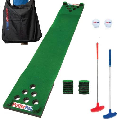 Vista 6 de PutterBall Original Golf Putting Game Set – Backyard 12 ft Putting Green Pong Style Golf Mat with 2 Putters, 2 Balls & Hole Covers