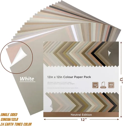 Vista 3 de Livholic 48 hojas de cartulina de tonos tierra en colores neutros grises de 120 g/m², 32 lb, papel para impresora de 12x12 pulgadas para álbumes