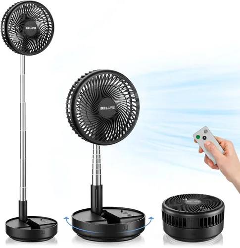 Vista 10 de Belife X8-Lite - Ventilador portátil, recargable con batería de 7200 mAh, ventilador de piso de escritorio USB con control remoto, ventilador Negro