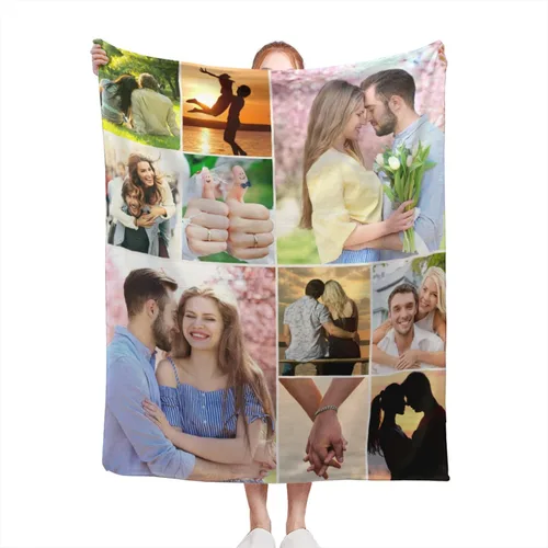 Vista 13 de Mantas personalizadas con fotos, manta personalizada de collage de fotos, manta personalizada para parejas, con mis propias fotos, regalos de Foto 1