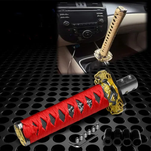 Vista 19 de JDMBESTBOY - Palanca de cambios estilo espada samurái naranja y rojo, de aleación Katana, con adaptadores universales de 10 cm Rojo anaranjado