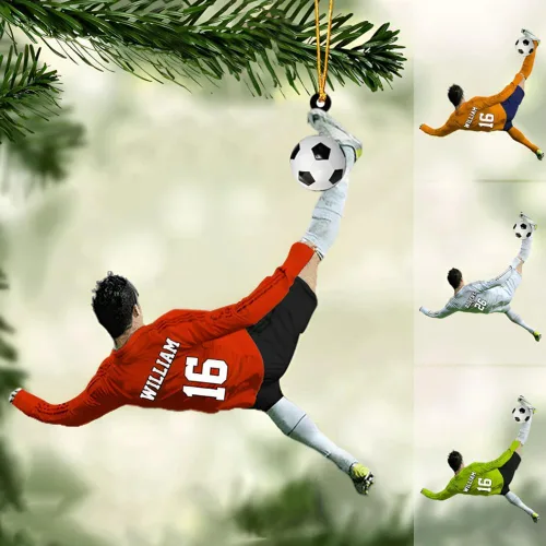 Vista 25 de Adorno de fútbol personalizado, adorno de Navidad de jugador de fútbol personalizado con nombre y número, regalo deportivo único para hombres