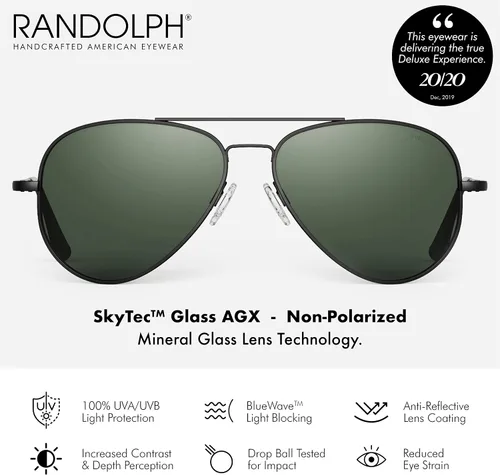 Vista 2 de Randolph USA Concorde Classic Aviator Gafas de sol para hombres o mujeres 100% UV