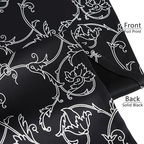 Vista 6 de Enactex Cortinas 100% opacas de 84 pulgadas de largo para dormitorio, cortinas con patrón floral plateado para sala de estar, oscurecimiento
