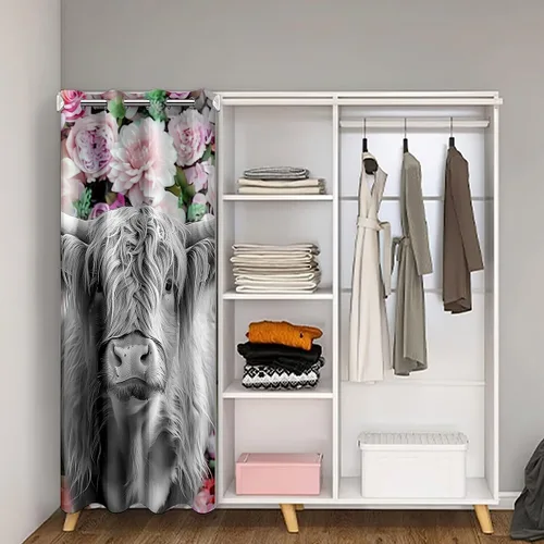 Vista 2 de Erosebridal Highland - Cortina opaca para puerta de vaca, con diseño de rosas para niños, niñas, niños, con animales salvajes del oeste